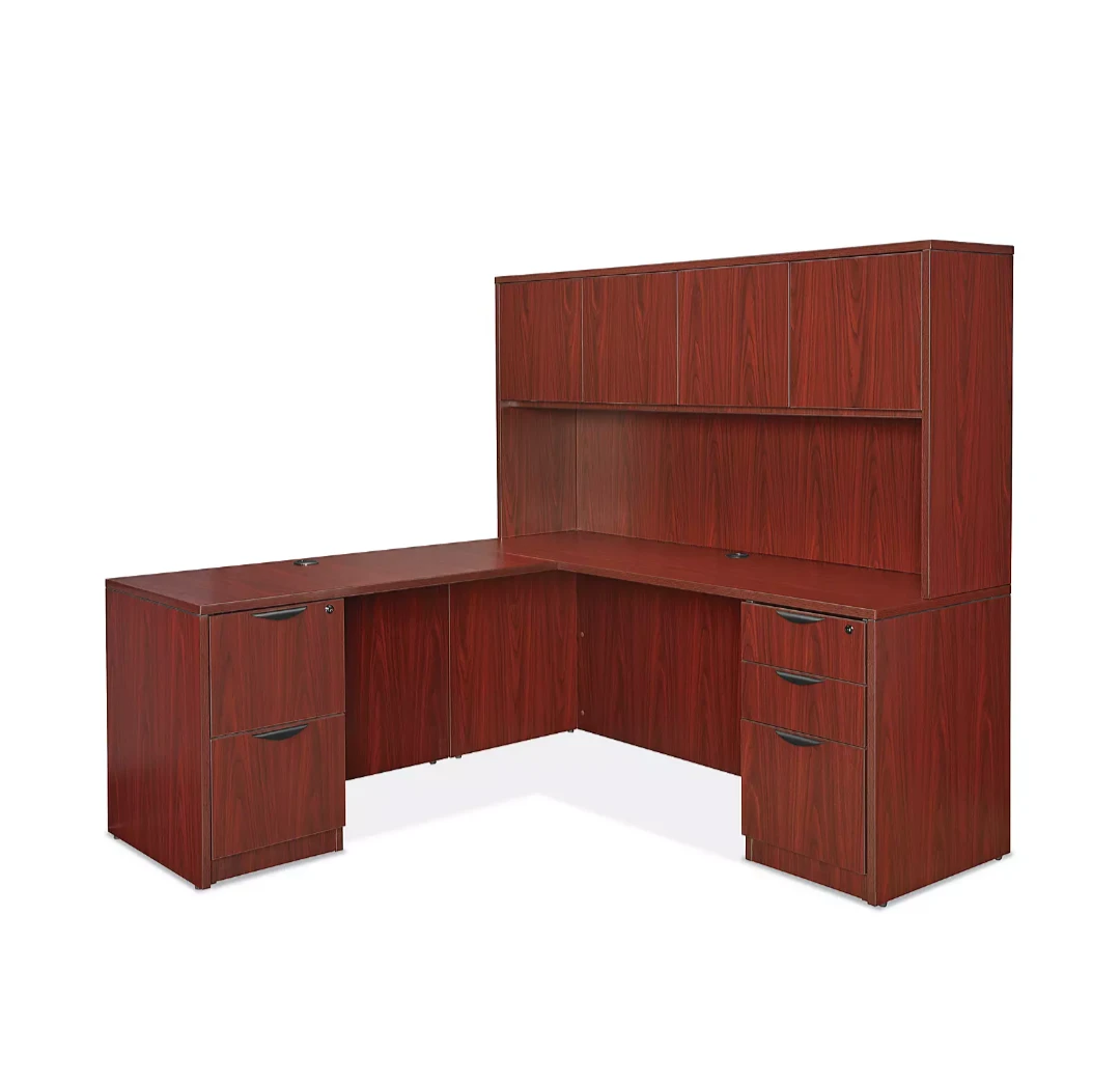 L-Shaped Office Desk with Hutch and Storage