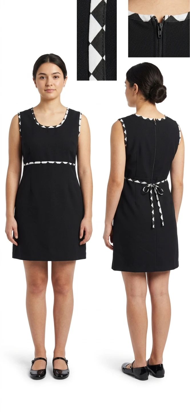 Black Sleeveless Dress with Geometric Trim