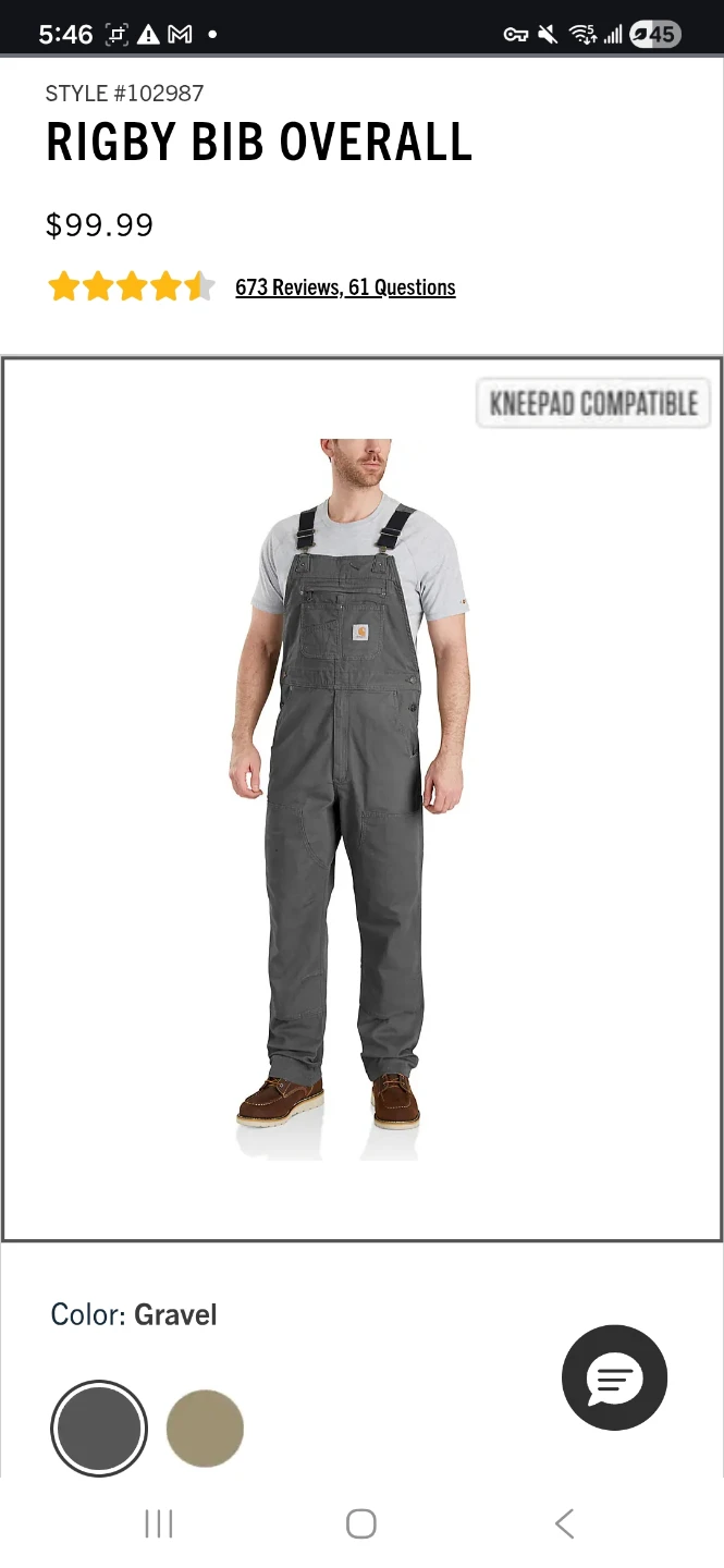 Carhartt Rigby Bib Overall 40 X 32 Gravel