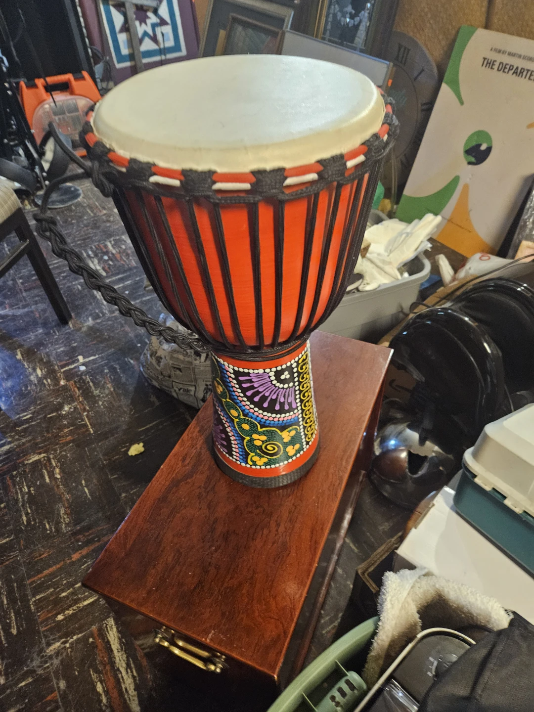 Djembe Drum with Red Body and Decorative Base - photo 2