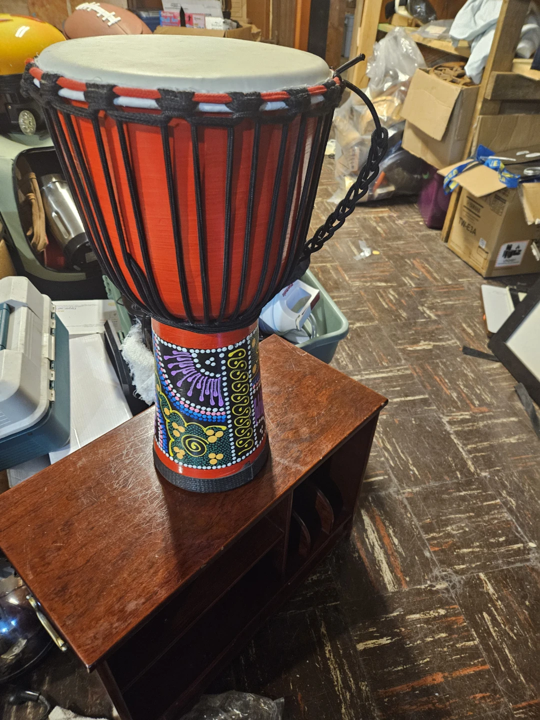 Djembe Drum with Red Body and Decorative Base - photo 3