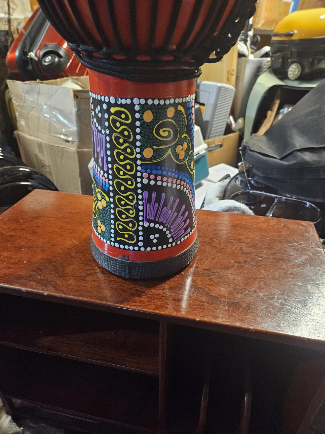 Djembe Drum with Red Body and Decorative Base - photo 4