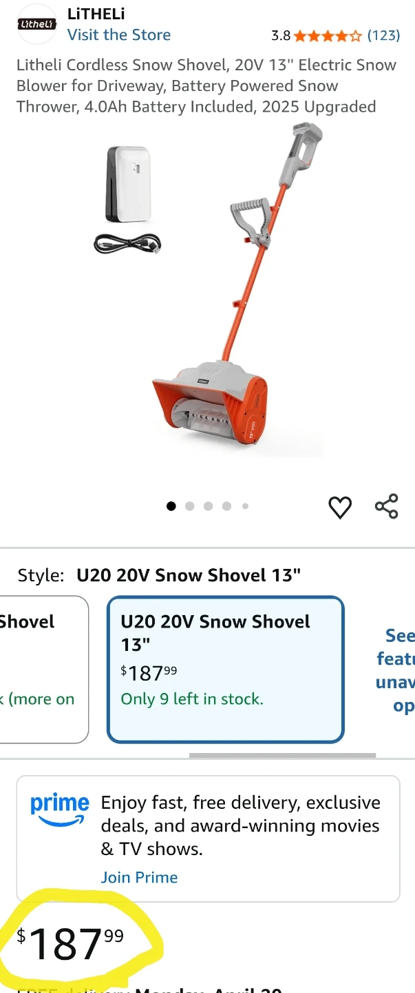 Cordless Snow Shovel, 20V 13'' Electric Snow Blower 🌨️❄️☃️