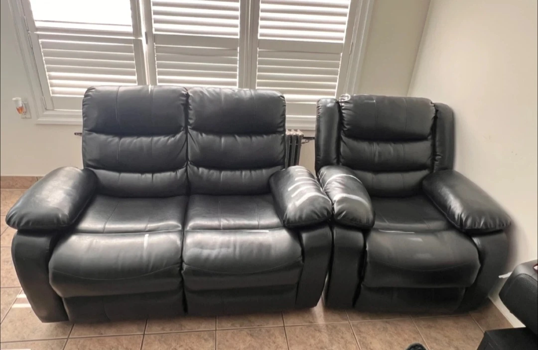 Black Leather Reclining Sofa and Chair Set