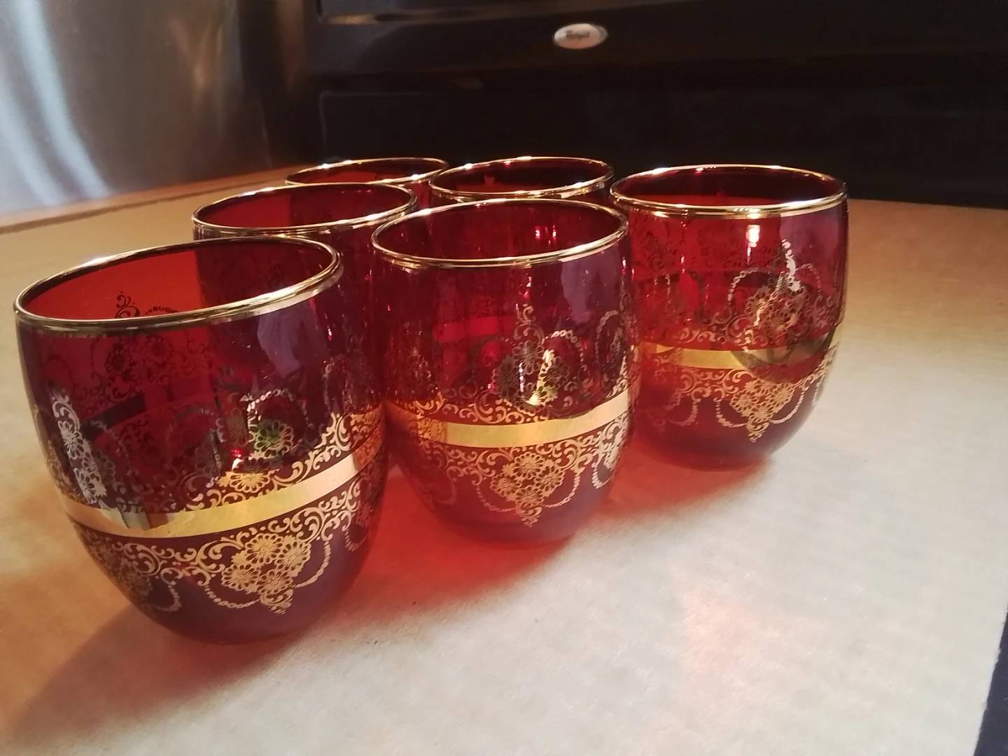 Set of 6 Red Laguna Venetian Murano Glass Tumblers