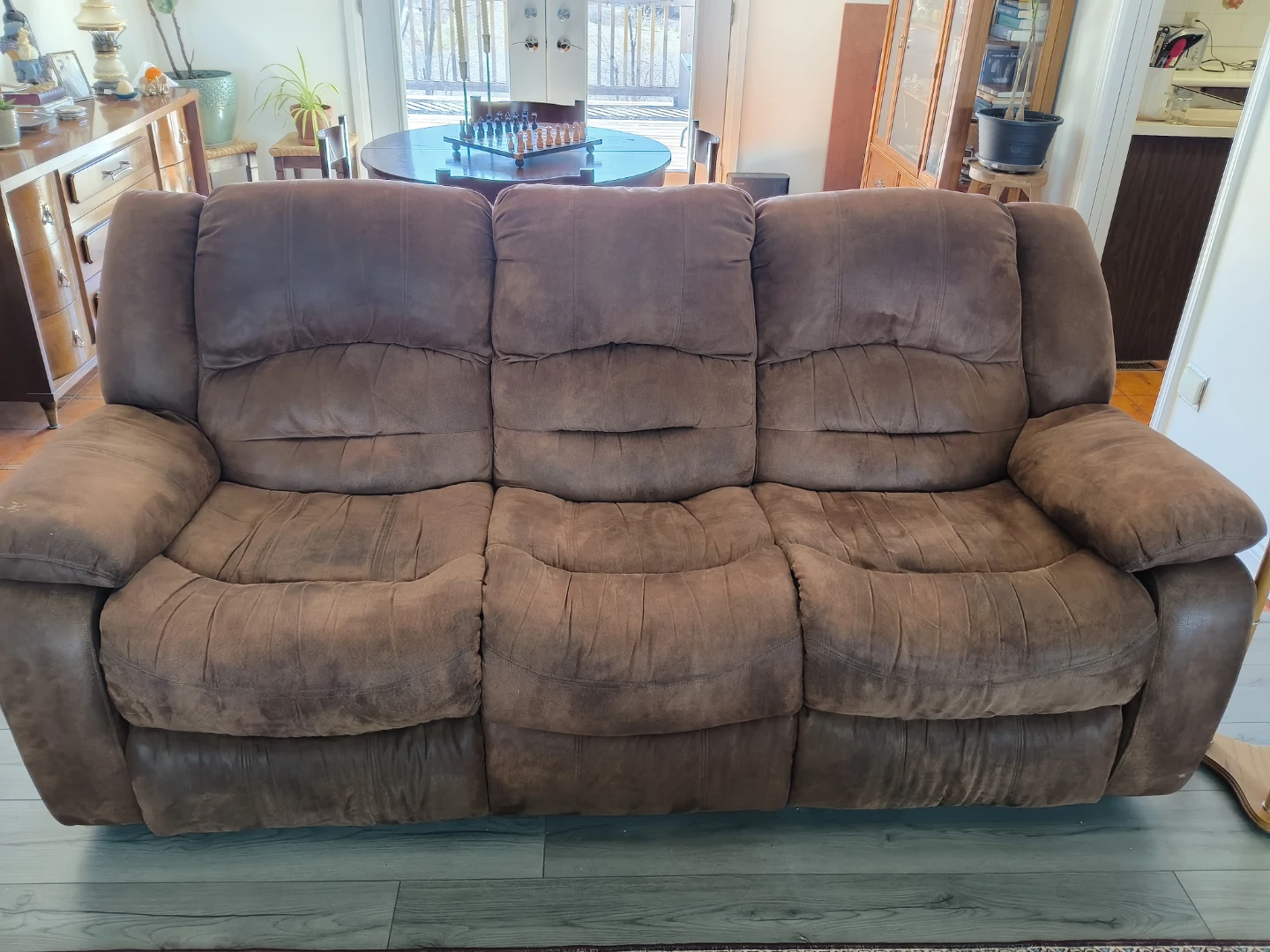 Brown Faux Suede 3-Seater Recliner Sofa