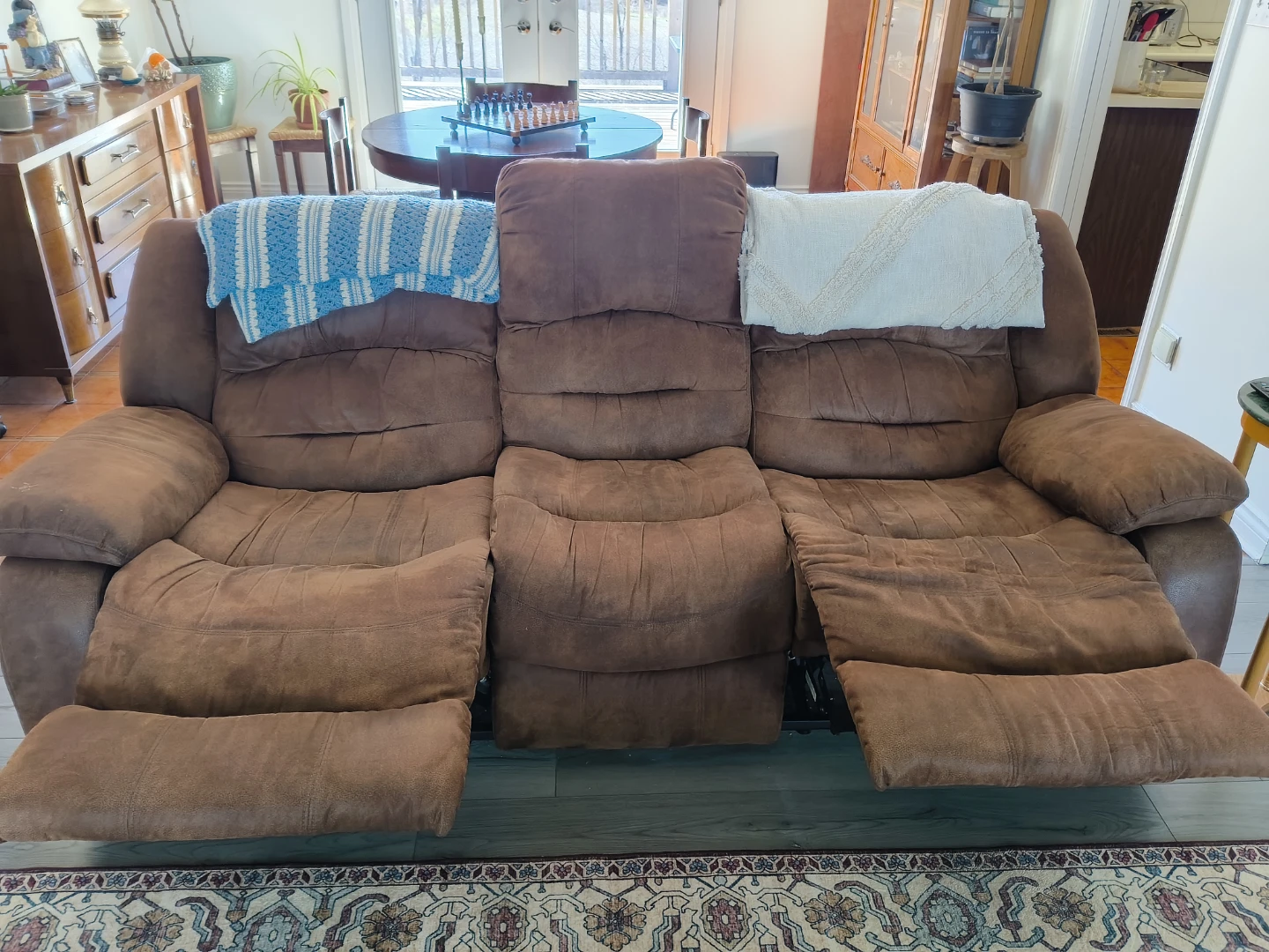 Brown Faux Suede 3-Seater Recliner Sofa - photo 2