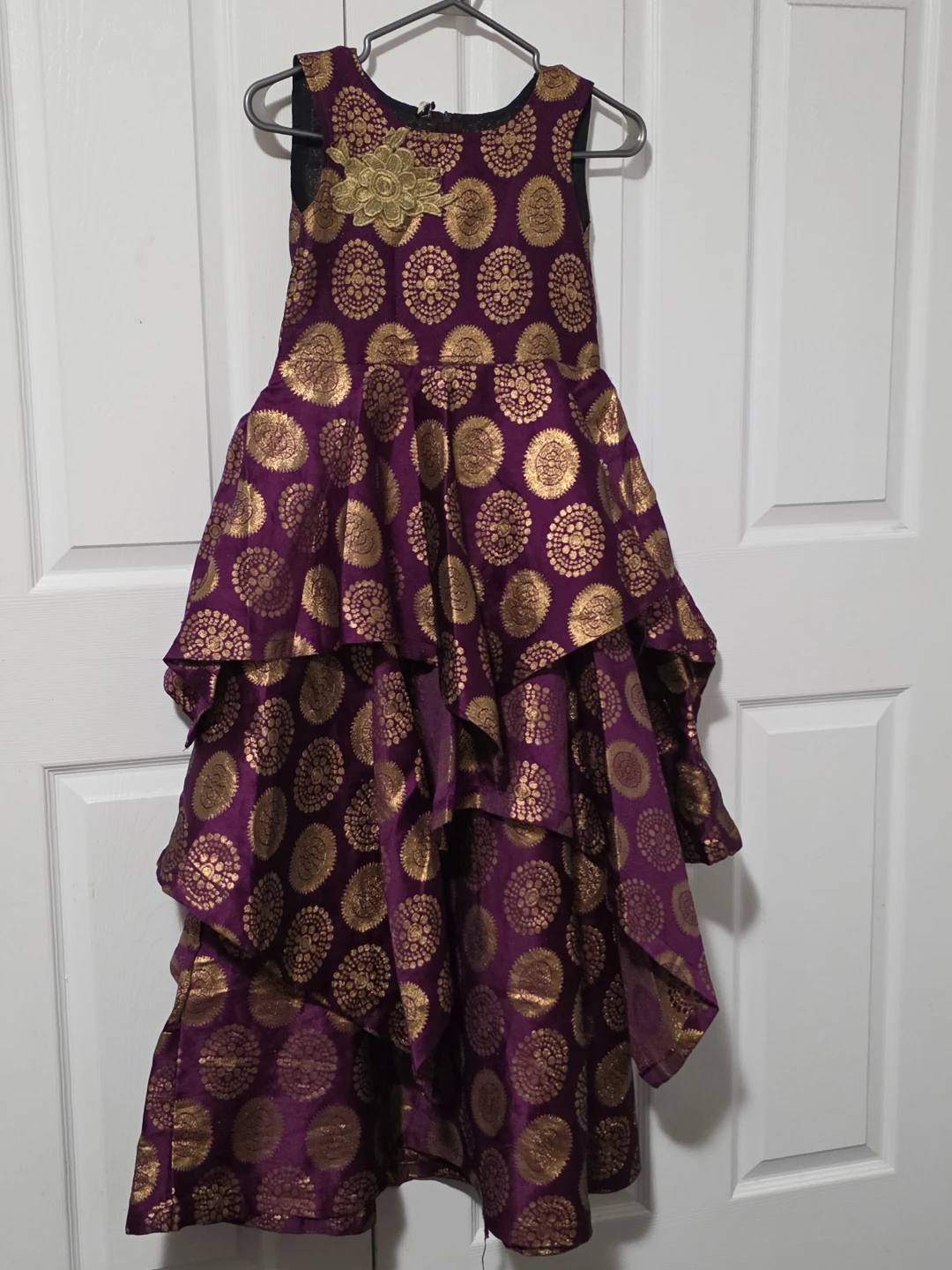 Purple and Gold Brocade Tiered Dress
