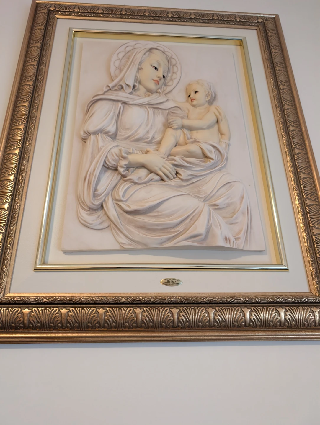 Framed Madonna and Child Bas-Relief Art