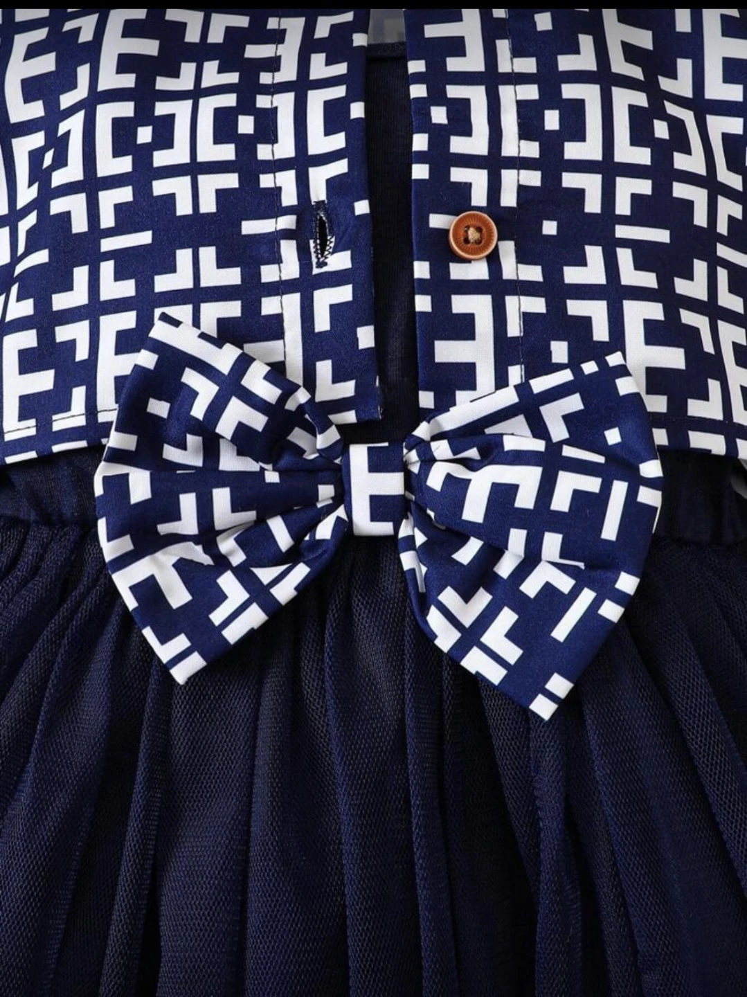 SHEIN Girls' Royal Blue Geometric Print Dress Set