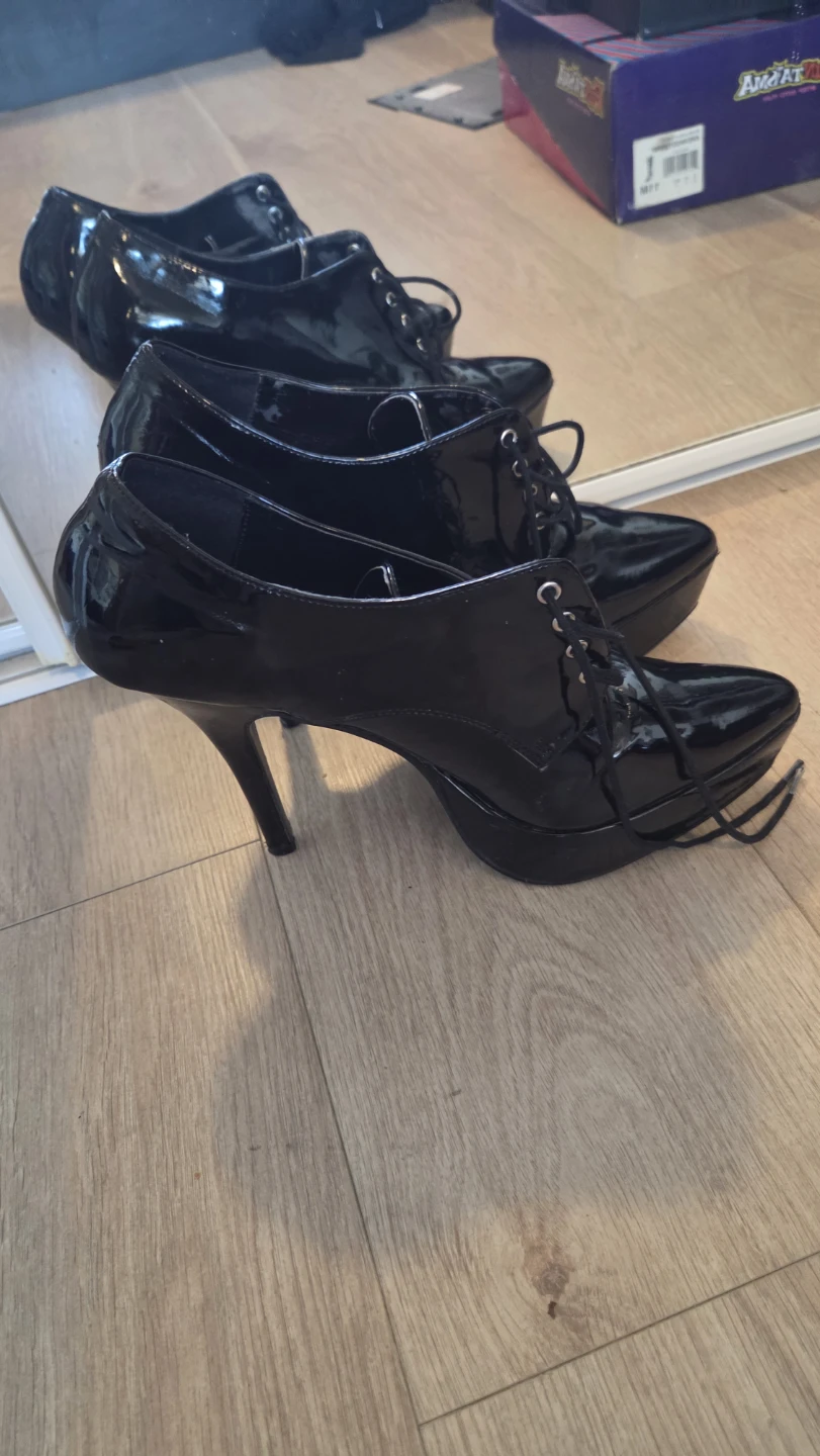 Black Patent Lace-Up Platform Heels