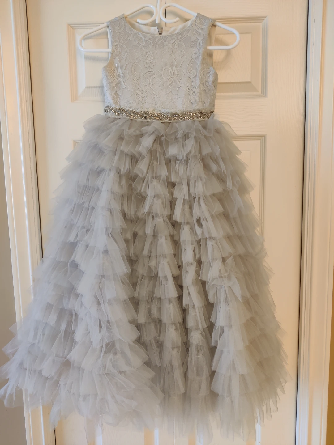 Girls' Formal Gown - Silver Lace Tulle Dress - photo 2