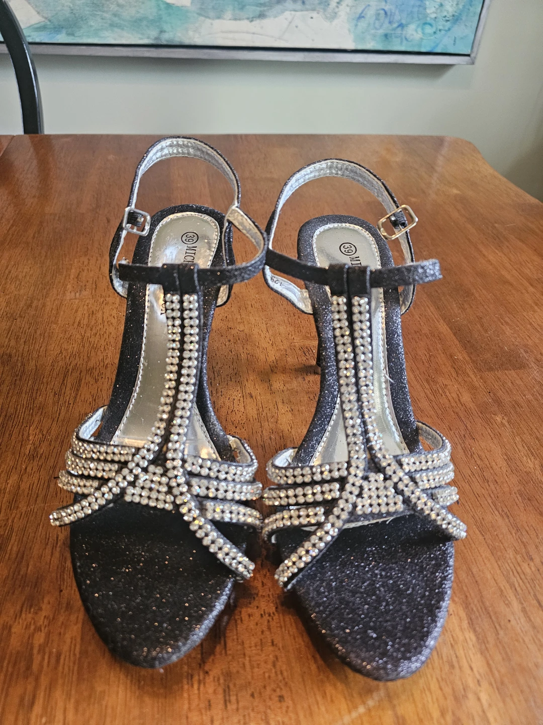 Michaele Bordeaux Black Glitter Rhinestone Heels Size 39 - photo 3