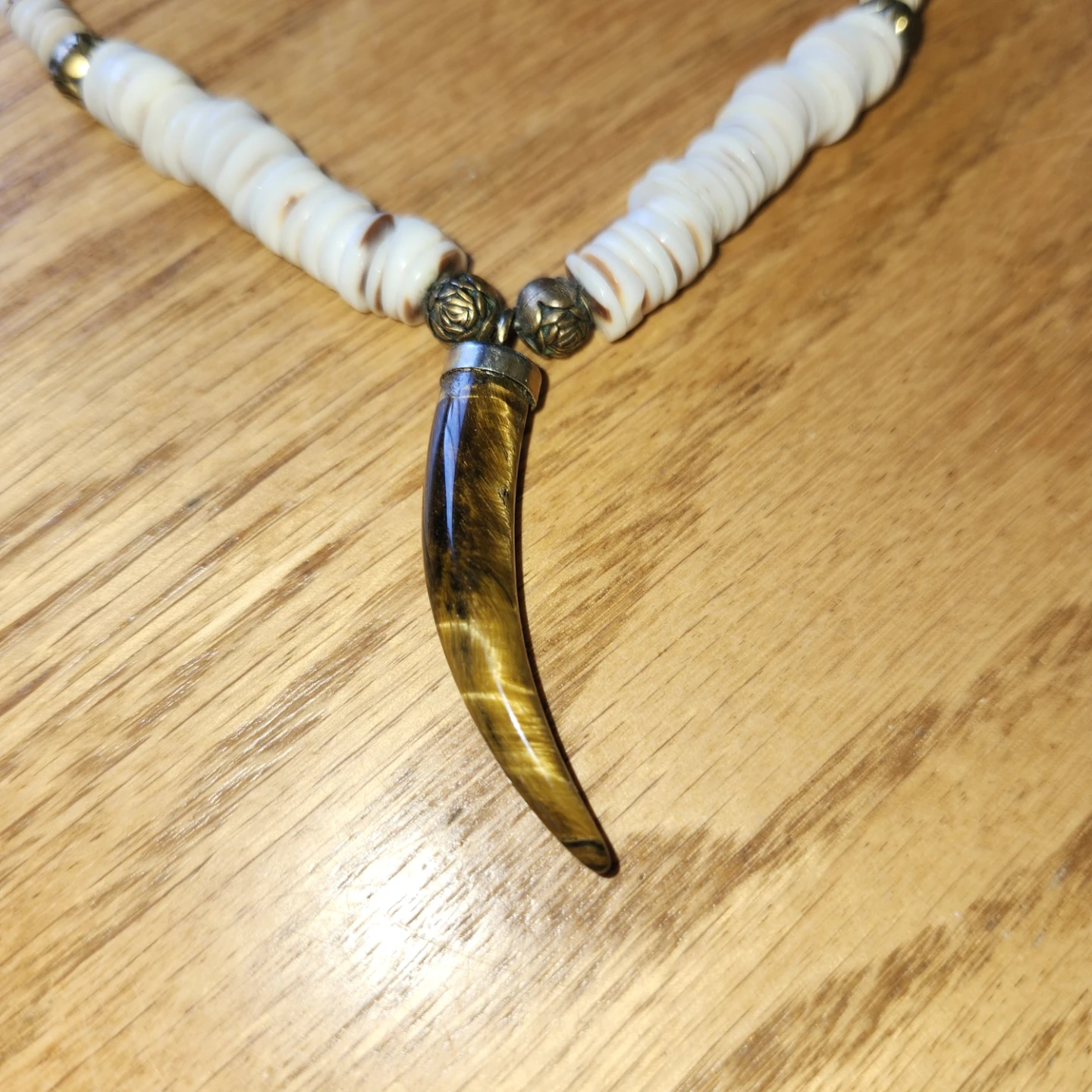 Shell Necklace with Tiger's Eye Pendant