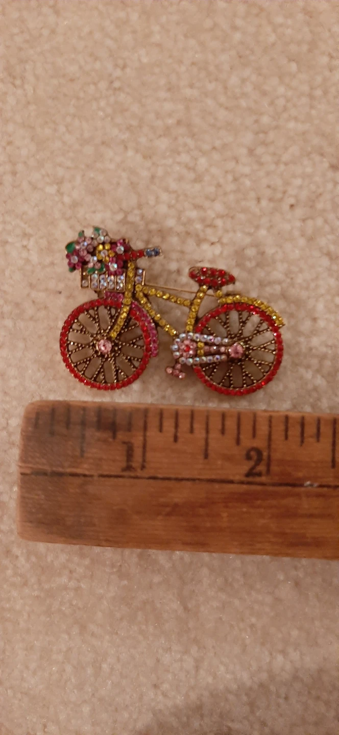 Rhinestone Bicycle Brooch with Flower Basket - photo 3