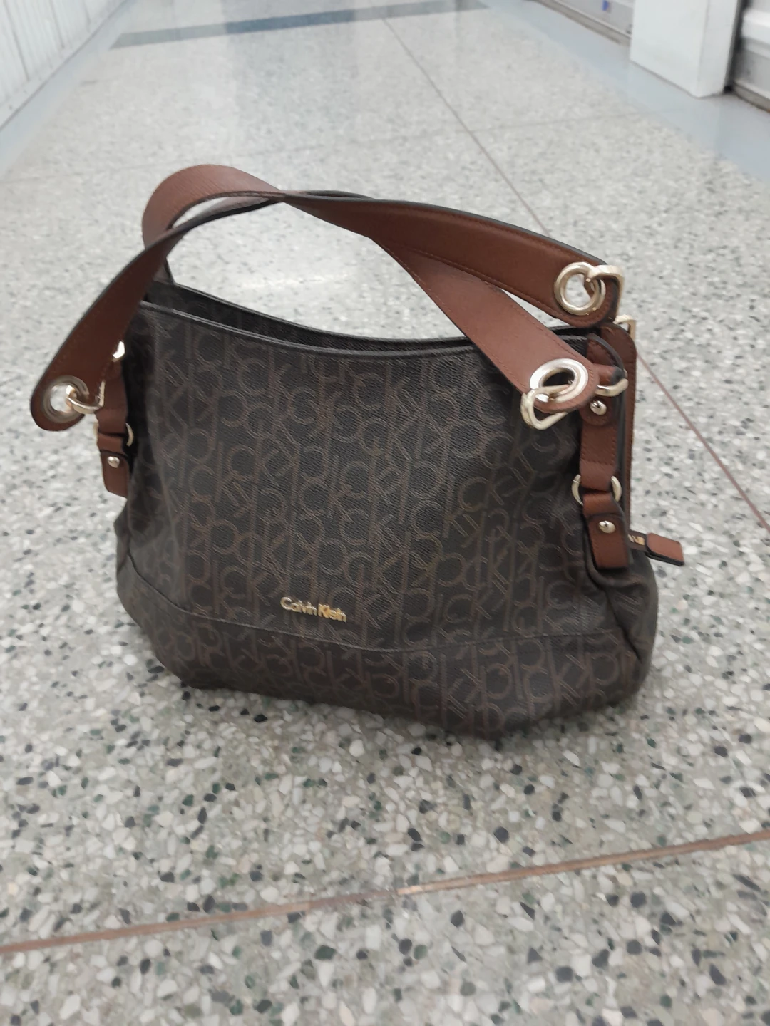 Calvin Klein Brown Monogram Hobo Bag