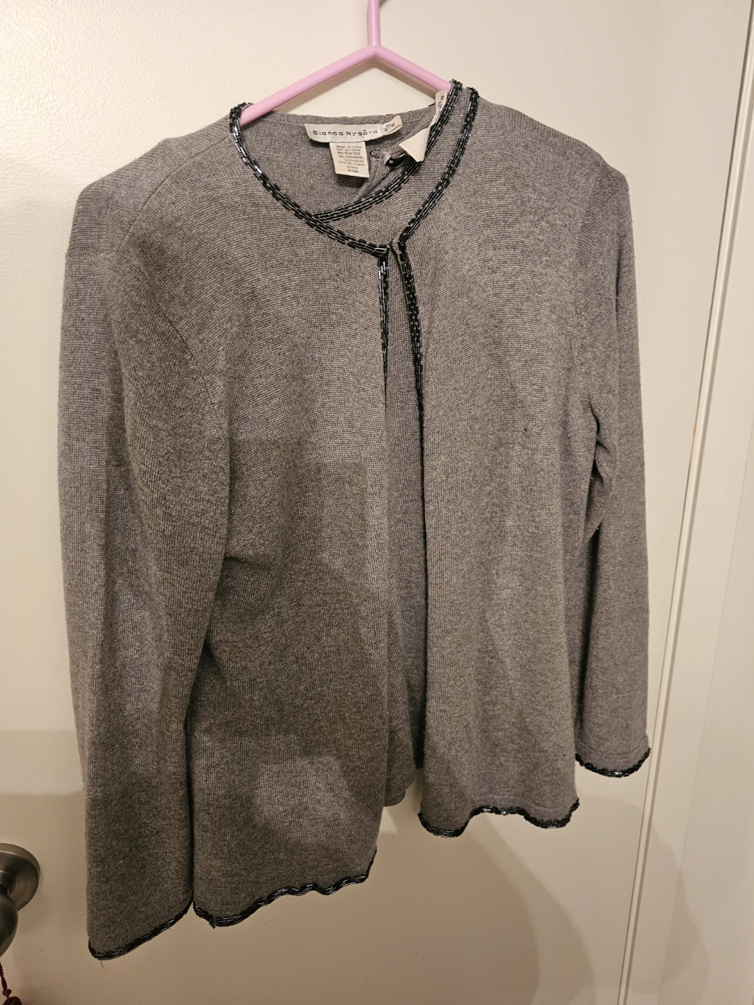 Bianca Nygard Grey Beaded Silk Cashmere Cardigan Sweater Size S