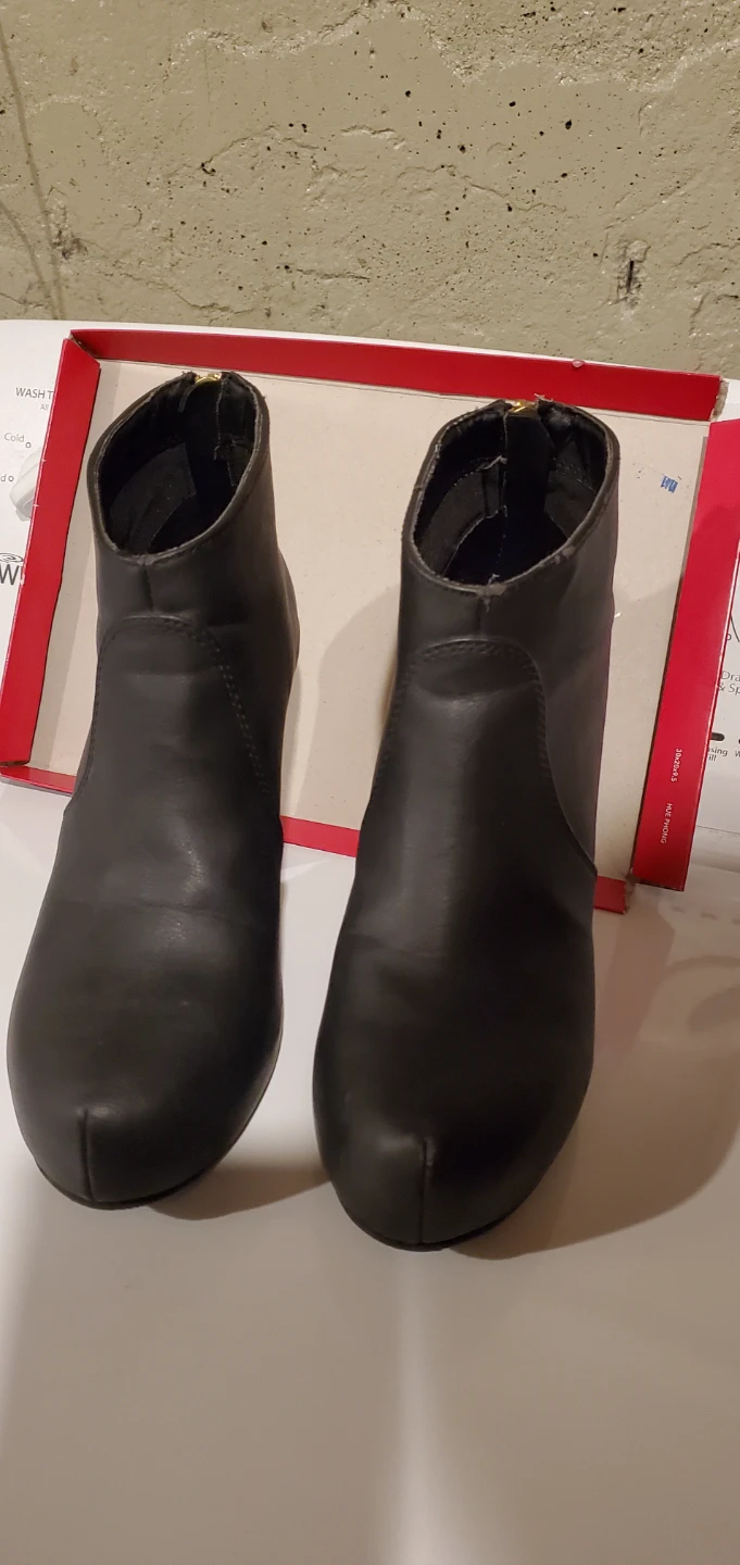 Black Ankle Boots with Wooden Heel