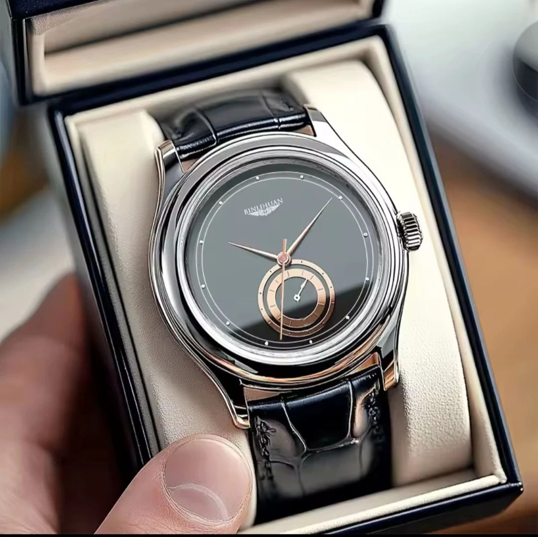 BINHUAN Men's Black Leather Band Dress Watch - photo 2