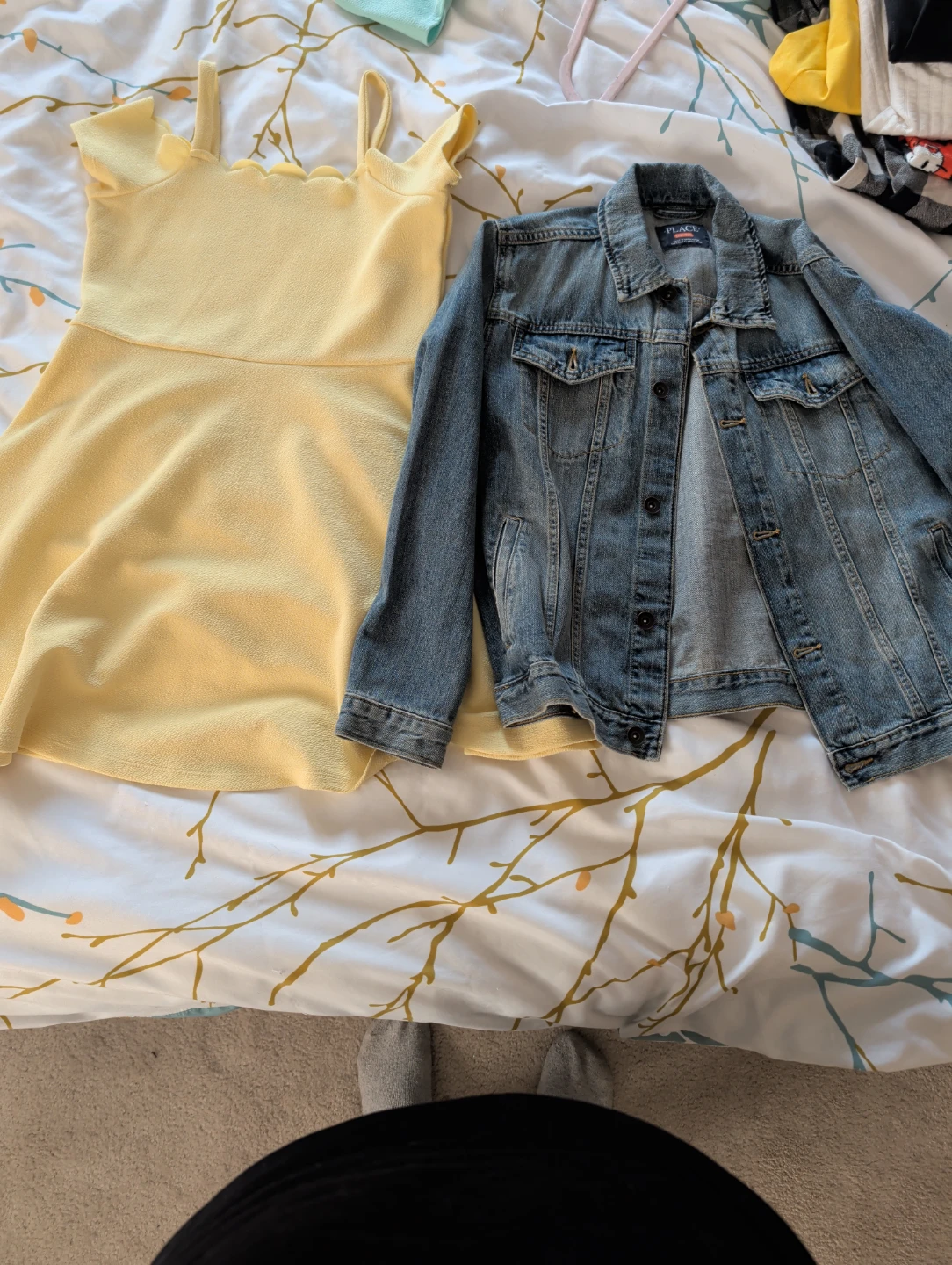 Yellow dress and denim jacket