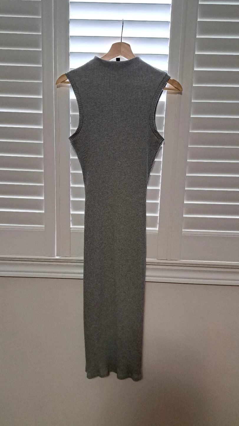 Topshop Grey Ribbed Sleeveless Midi Dress US 4