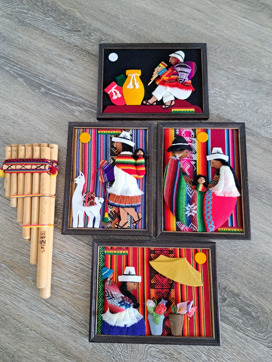 Framed Bolivian Textile Art - Set of 5
