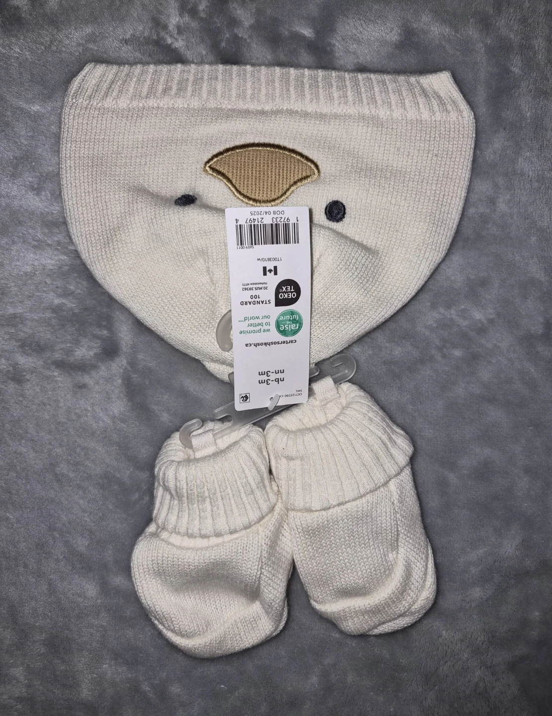 Carter's Baby Hat and Mittens Set NB-3M White 🌱 - photo 2