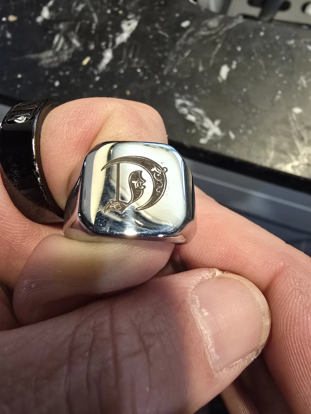 Silver Tone Ring with Engraved 'D'