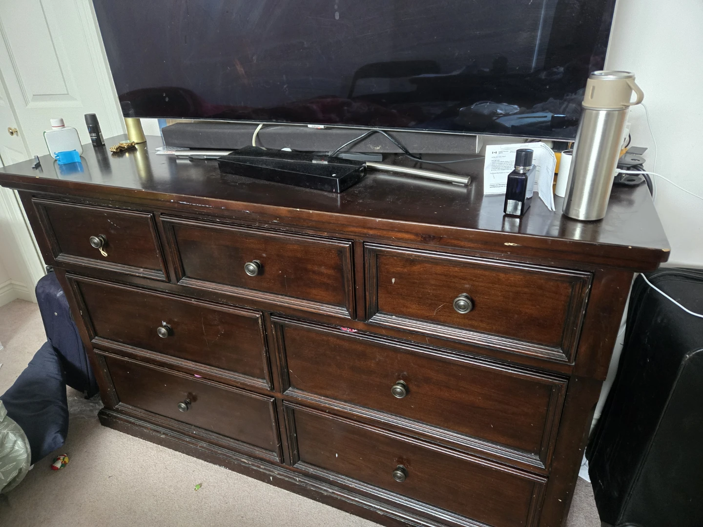 Dark Wood Dresser with 7 Drawers include mirror