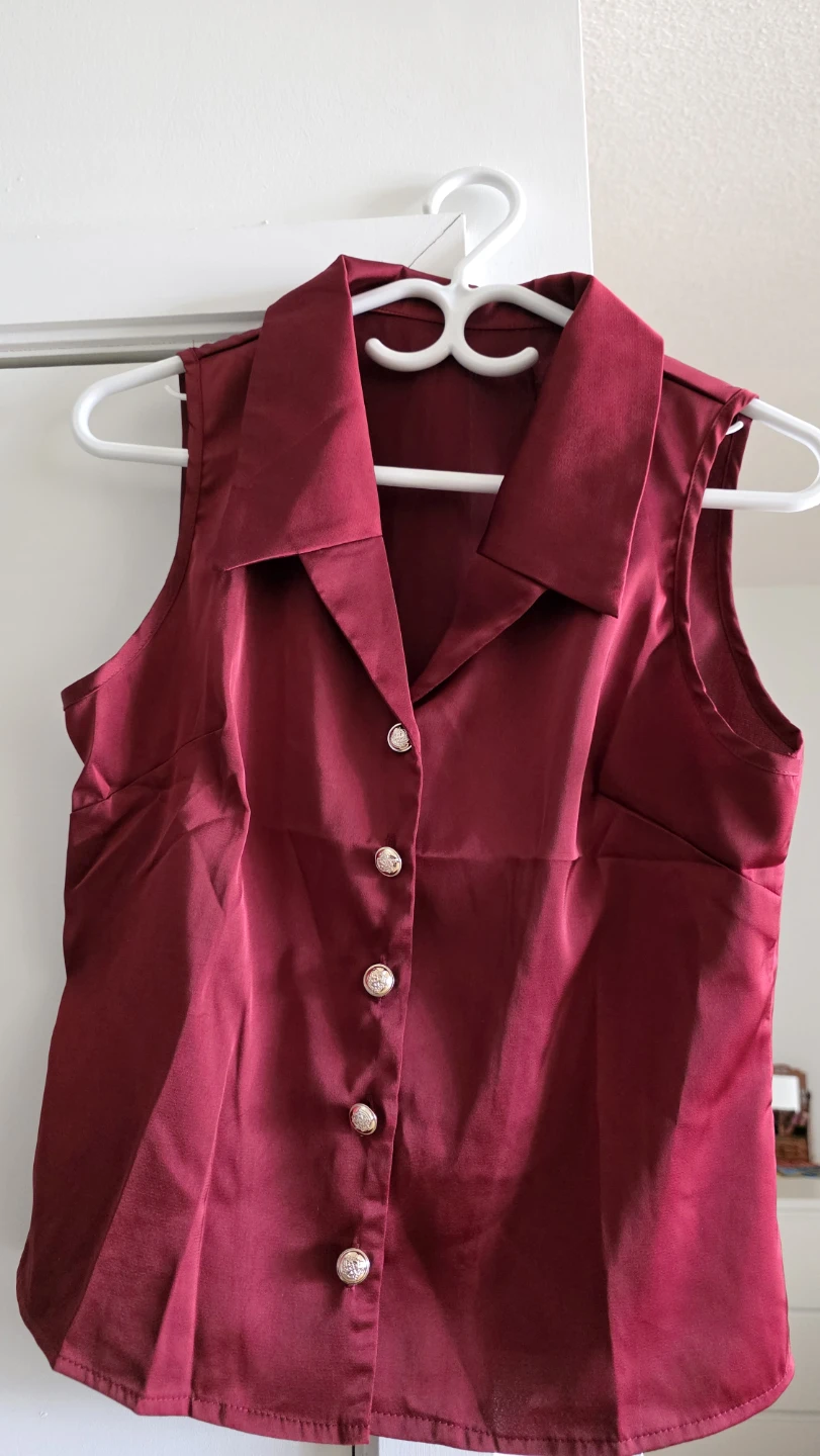 Faux Satin Maroon Collared Button-Up Shirt