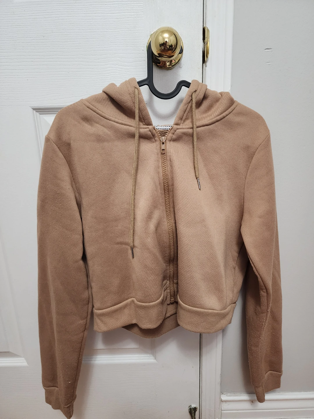 Cropped Zip-Up Hoodie - Khaki / Tan - Size S - photo 5