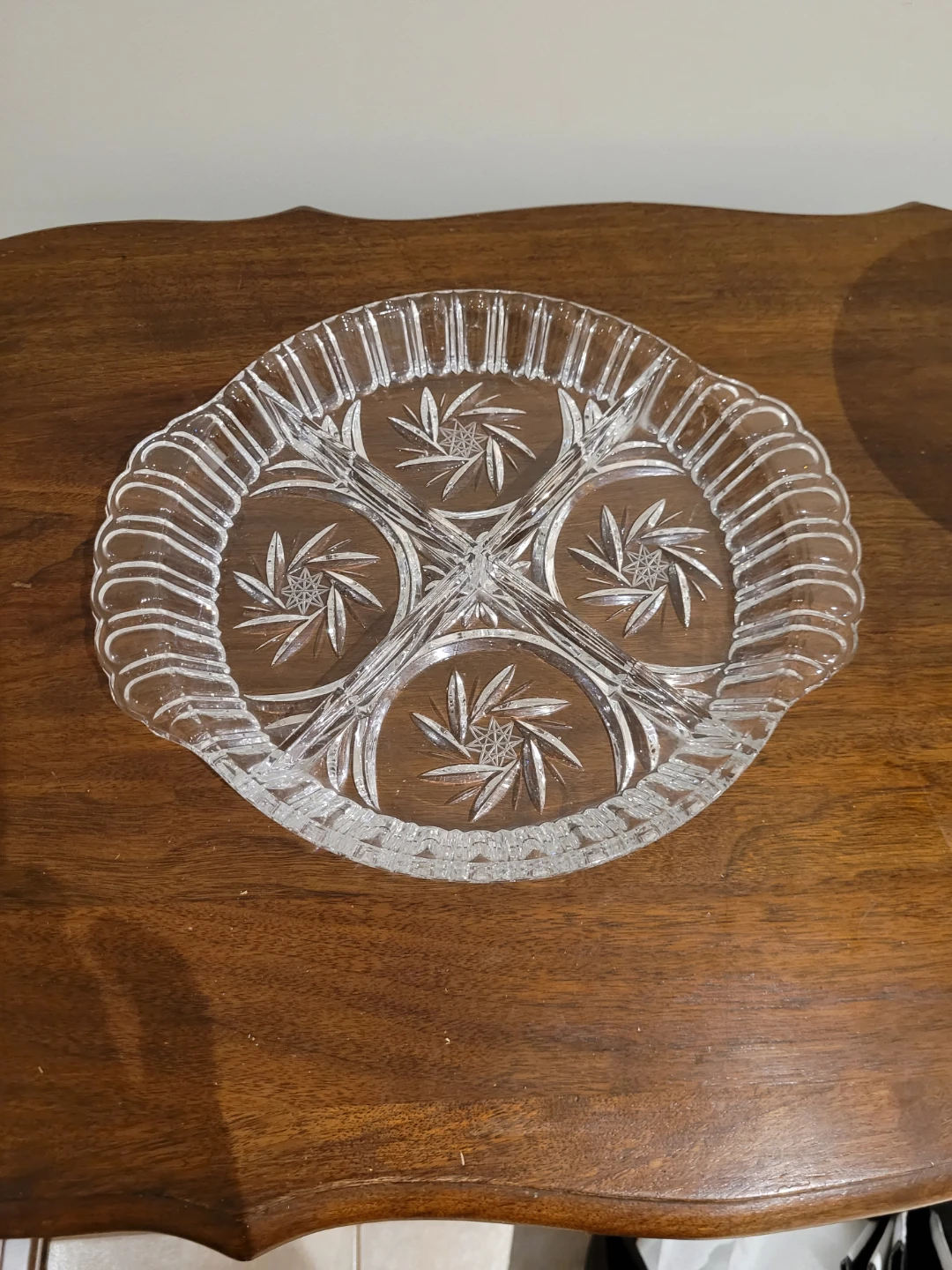 1970 European crystal 4 section serving platter with 2 handels - photo 2