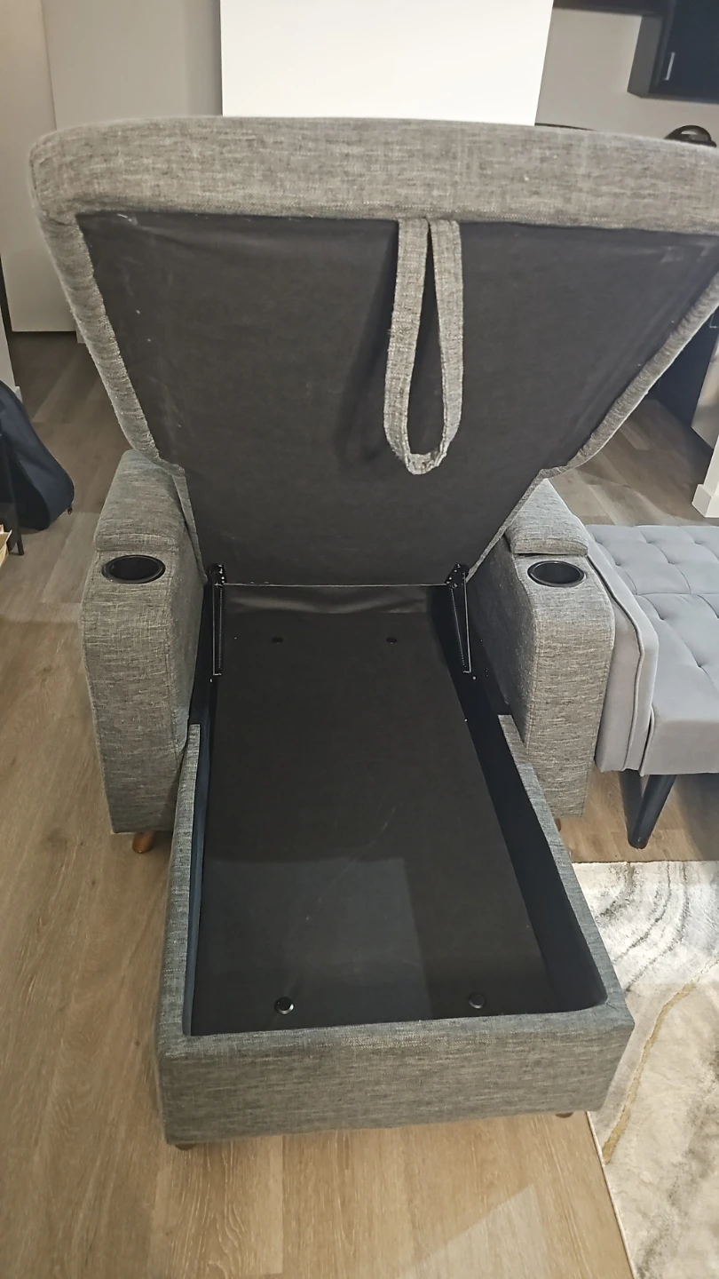 Gray Fabric Armchair with Storage and Cup Holders - photo 2