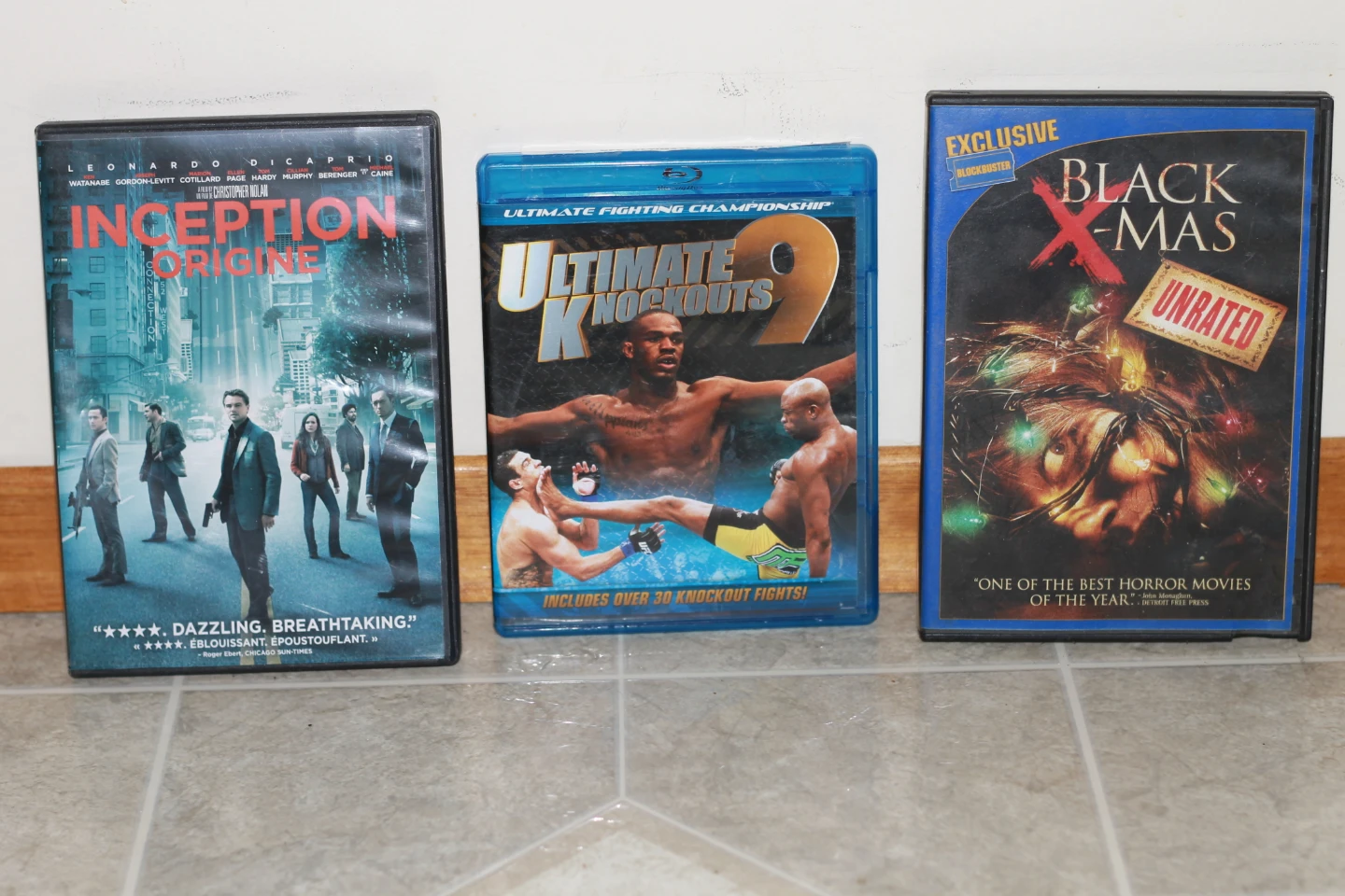 Inception DVD, Ultimate Knockouts 9 Blu-ray & Black X-Mas DVD