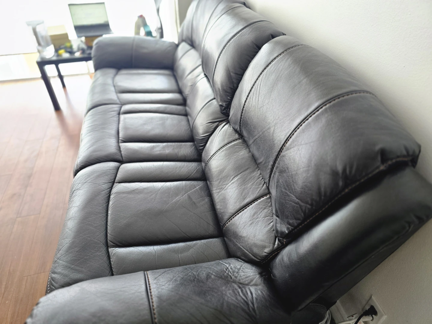 Dark Grey Leather 3-Seater Reclining Sofa