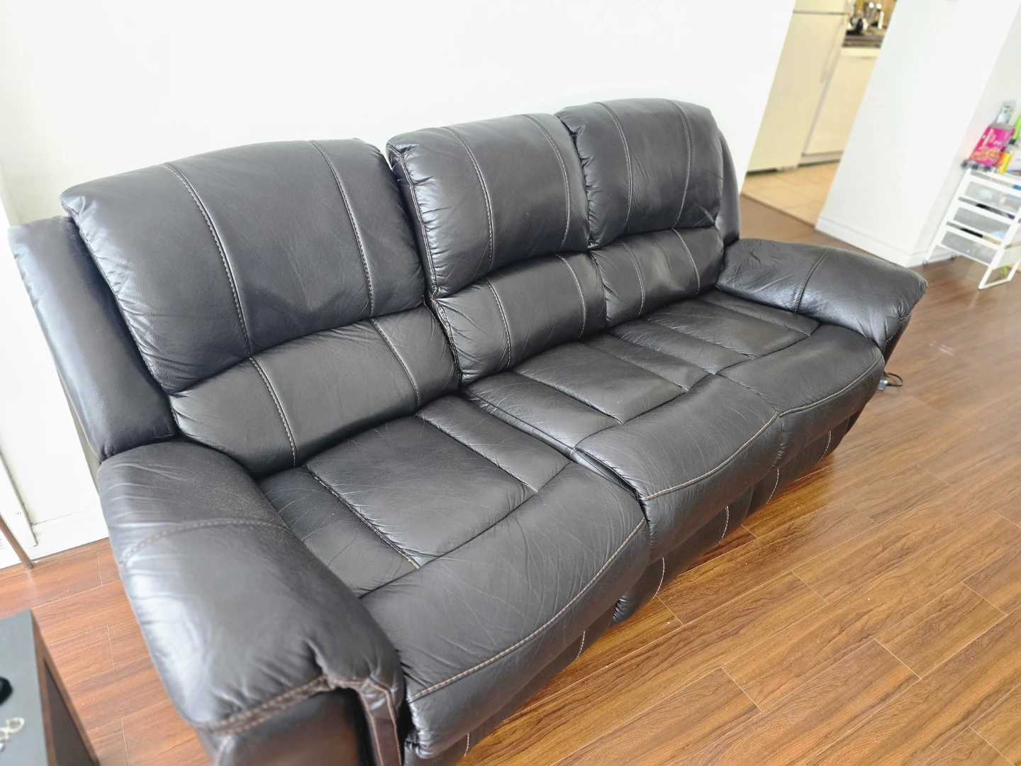Dark Grey Leather 3-Seater Reclining Sofa - photo 2
