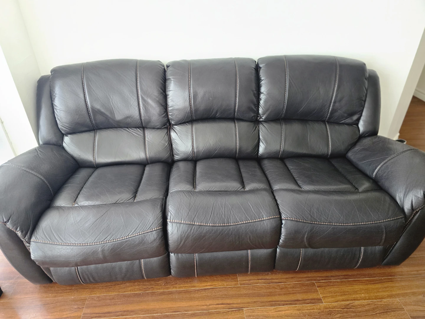 Dark Grey Leather 3-Seater Reclining Sofa - photo 3