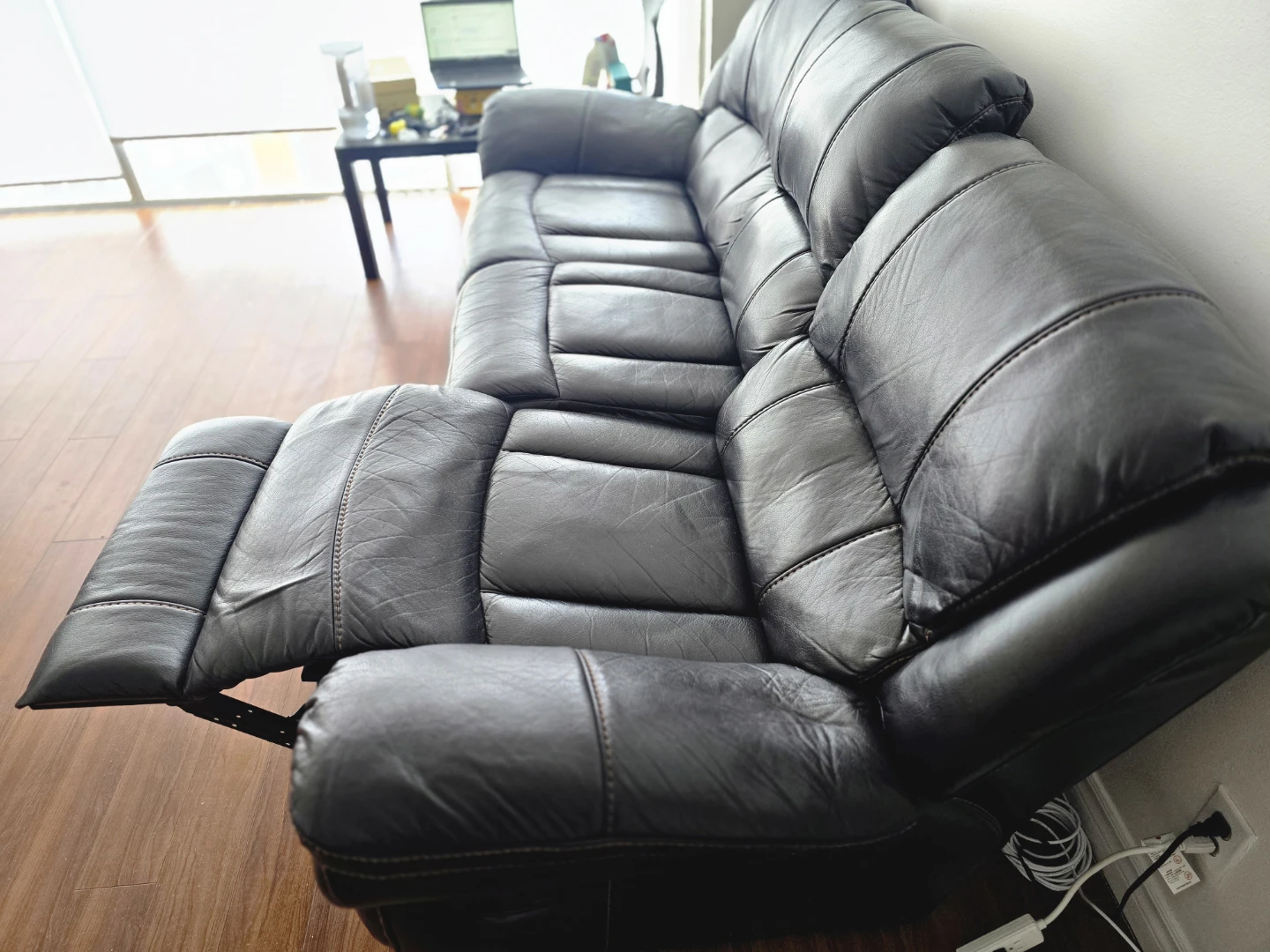 Dark Grey Leather 3-Seater Reclining Sofa - photo 4