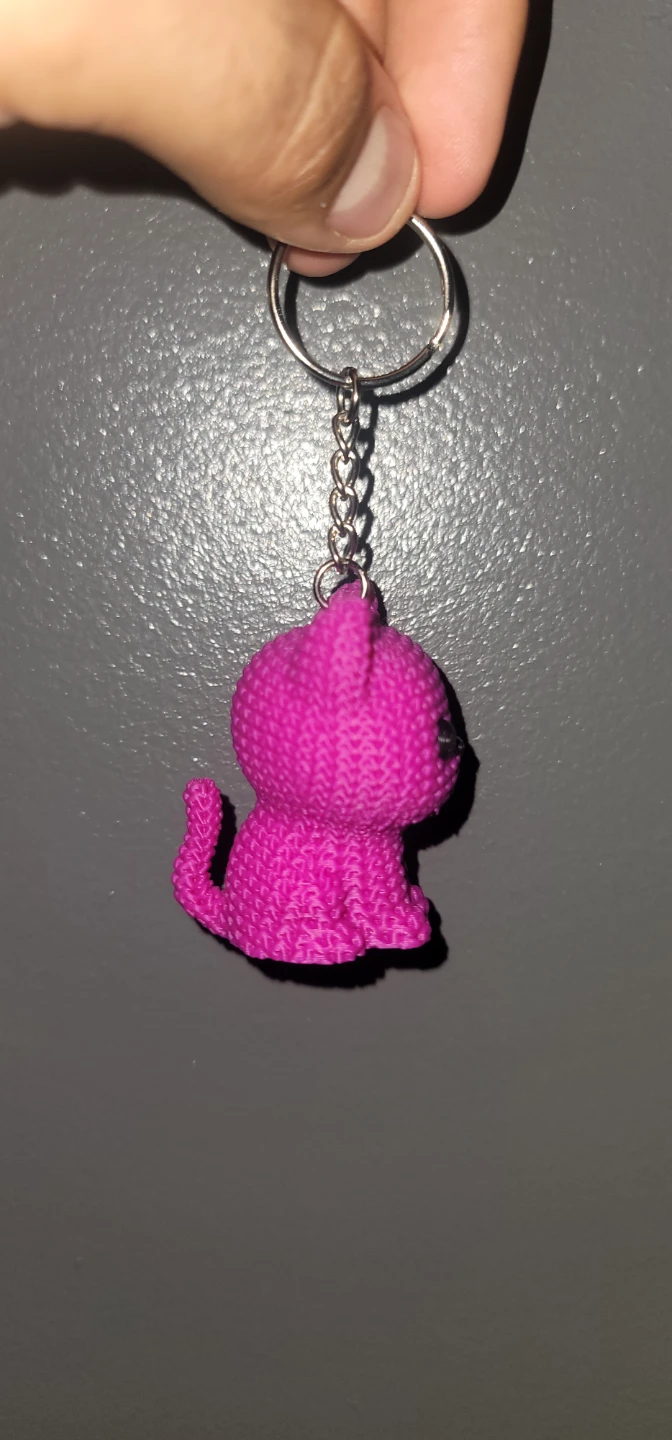 Cute Pink Knitted Cat Keychain - photo 2
