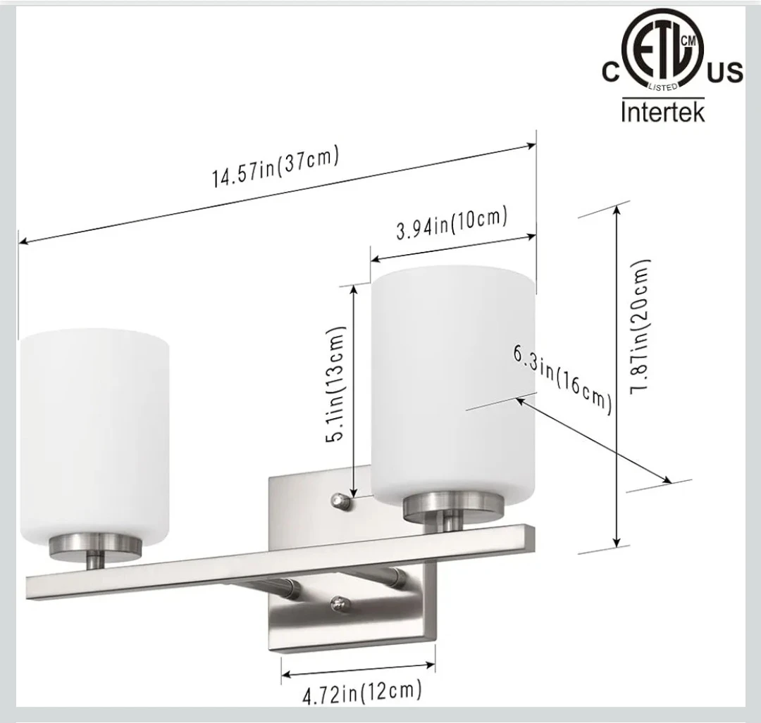 2-Light Vanity Light Fixture - Brushed Nickel Finish - photo 2