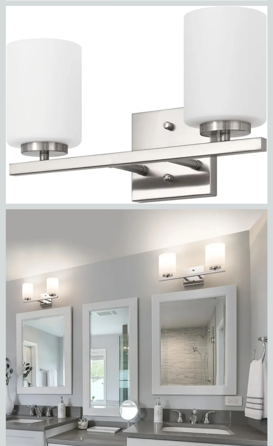 2-Light Vanity Light Fixture - Brushed Nickel Finish - photo 3