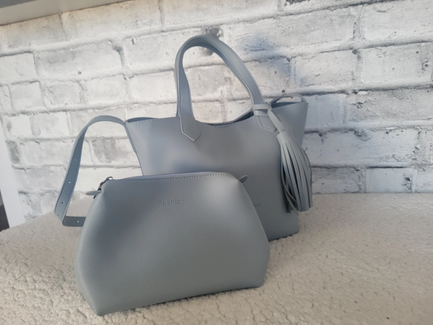 Grey Fashion Tote Bag with Pouch