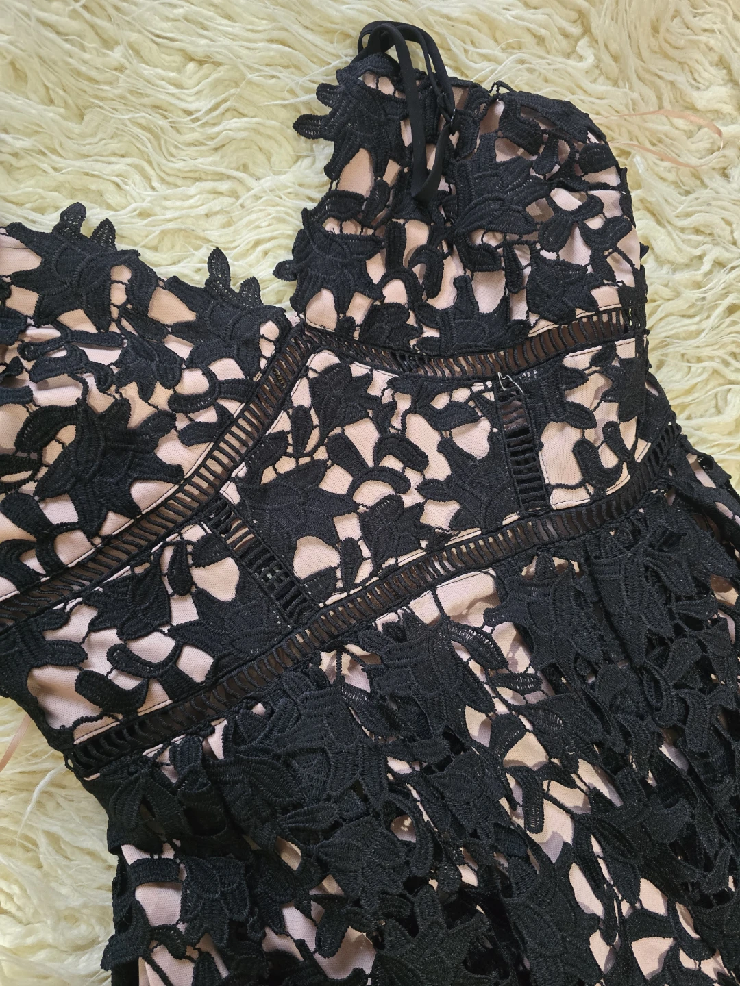 Black Lace Midi Dress with Nude Lining - photo 3