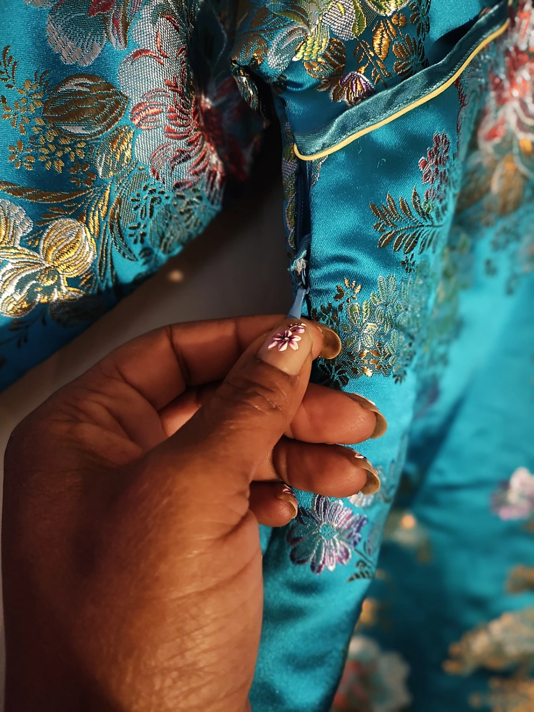 🌱Teal Floral Brocade kids Cheongsam Dress used - photo 5
