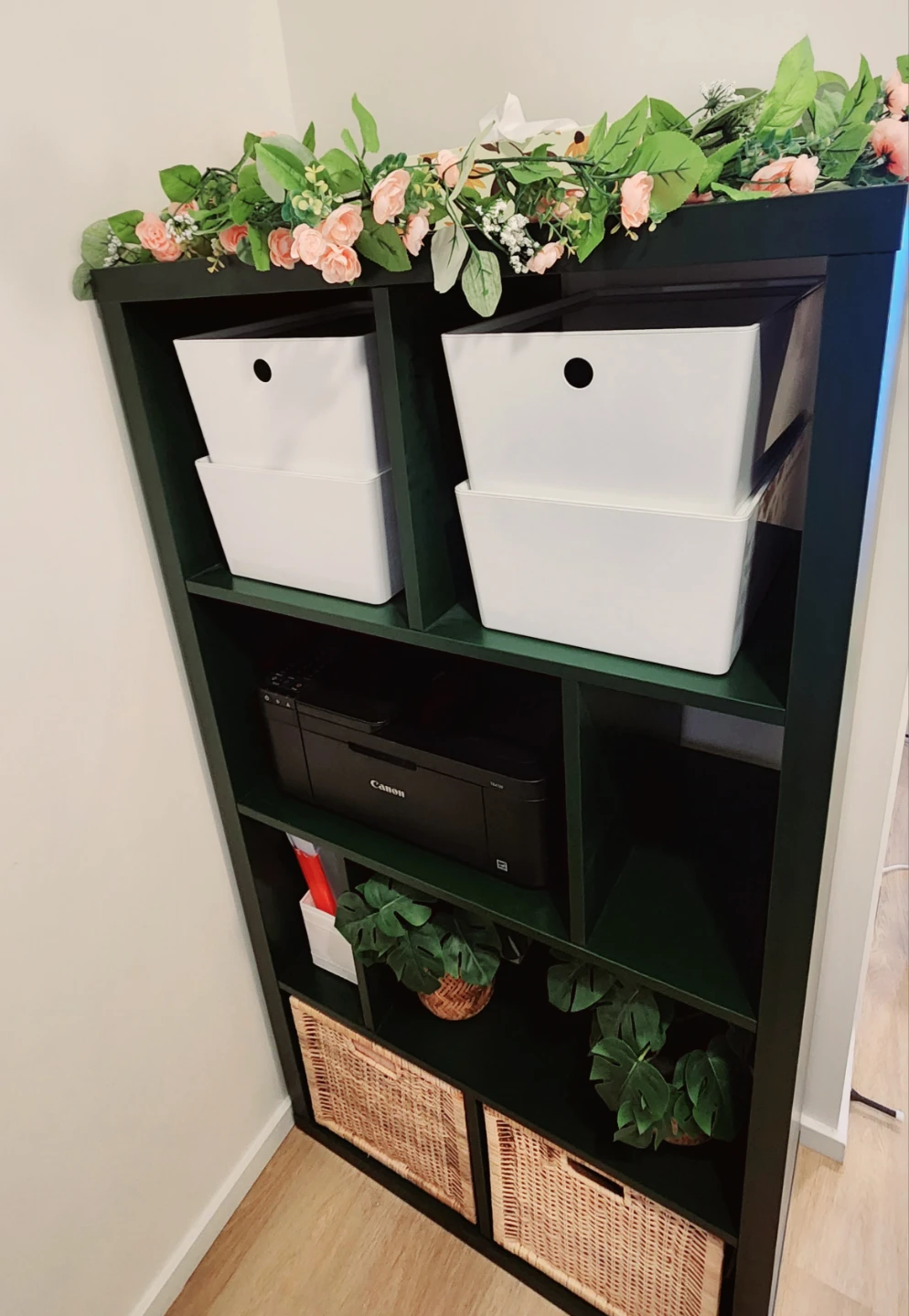 IKEA KALLAX Shelf Unit - Dark Green, Bins, Woven Basket - photo 2