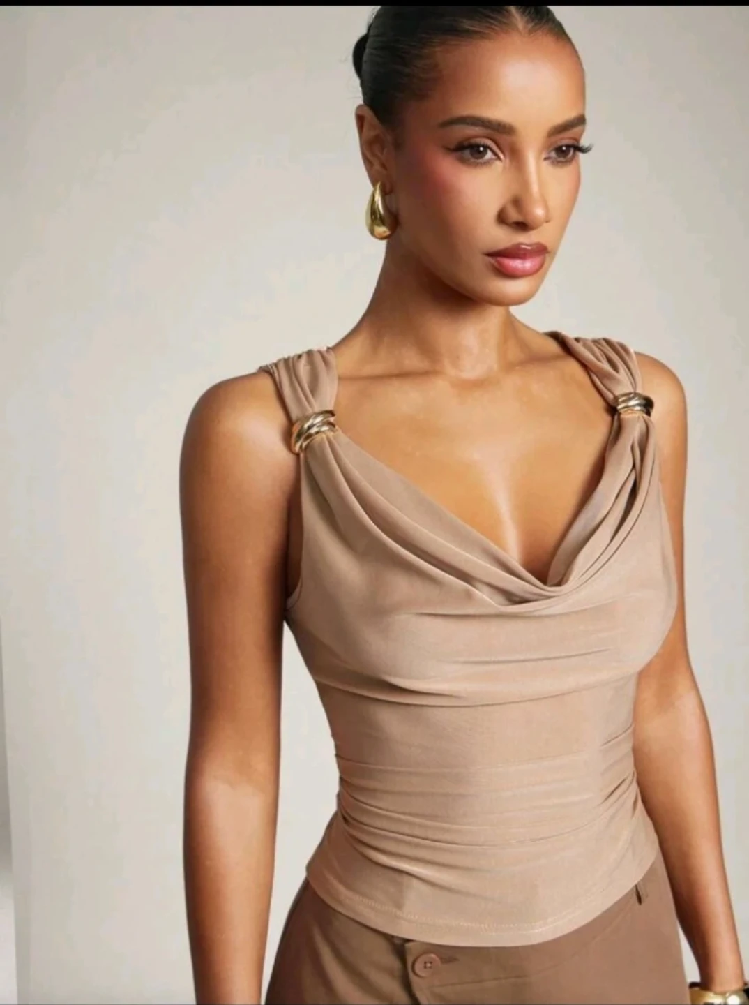 Sleeveless Cowl Neck Top with Gold Hardware - photo 2