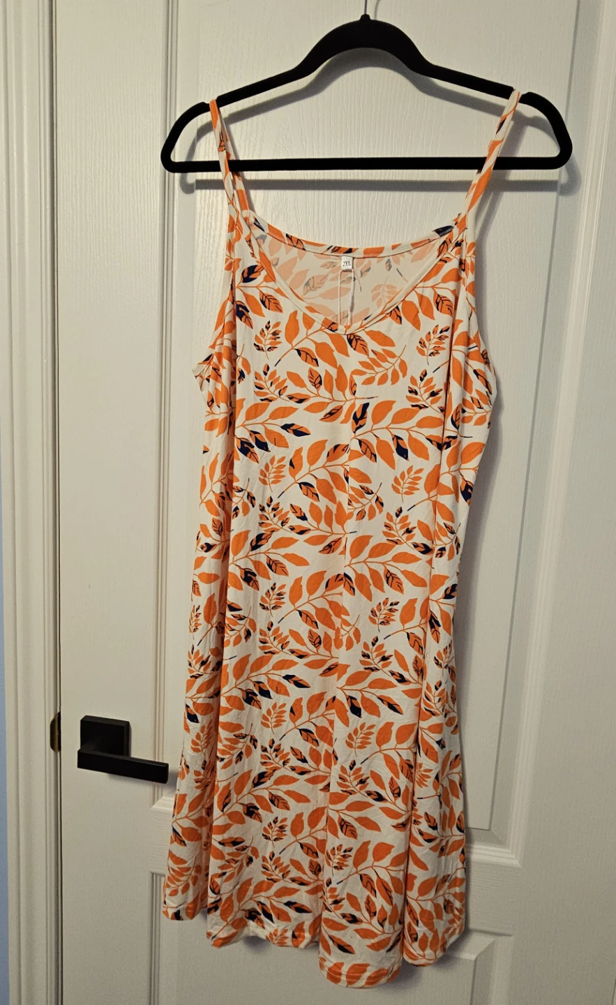 WNEEDU Orange Leaf Print Spaghetti Strap Dress 2XL