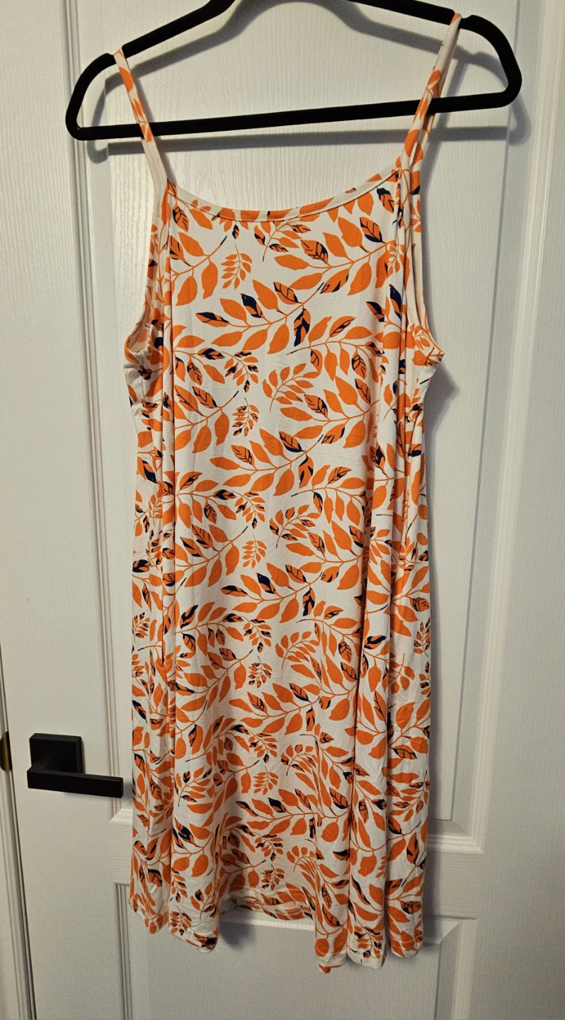 WNEEDU Orange Leaf Print Spaghetti Strap Dress 2XL - photo 2