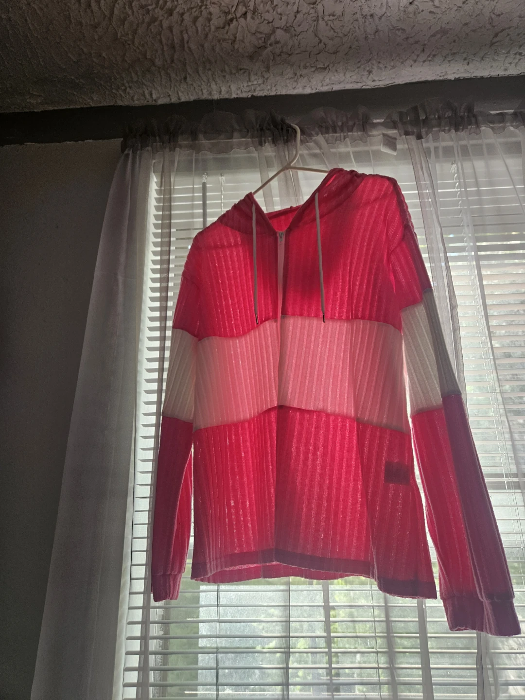 Pink and White Striped Hoodie