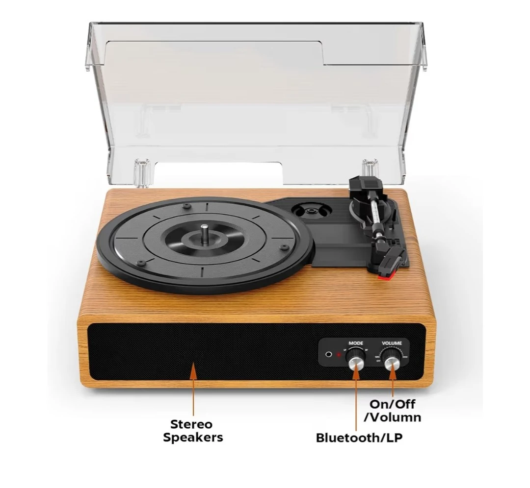 Wooden Turntable Record Player with Built-in Stereo Speakers - photo 2